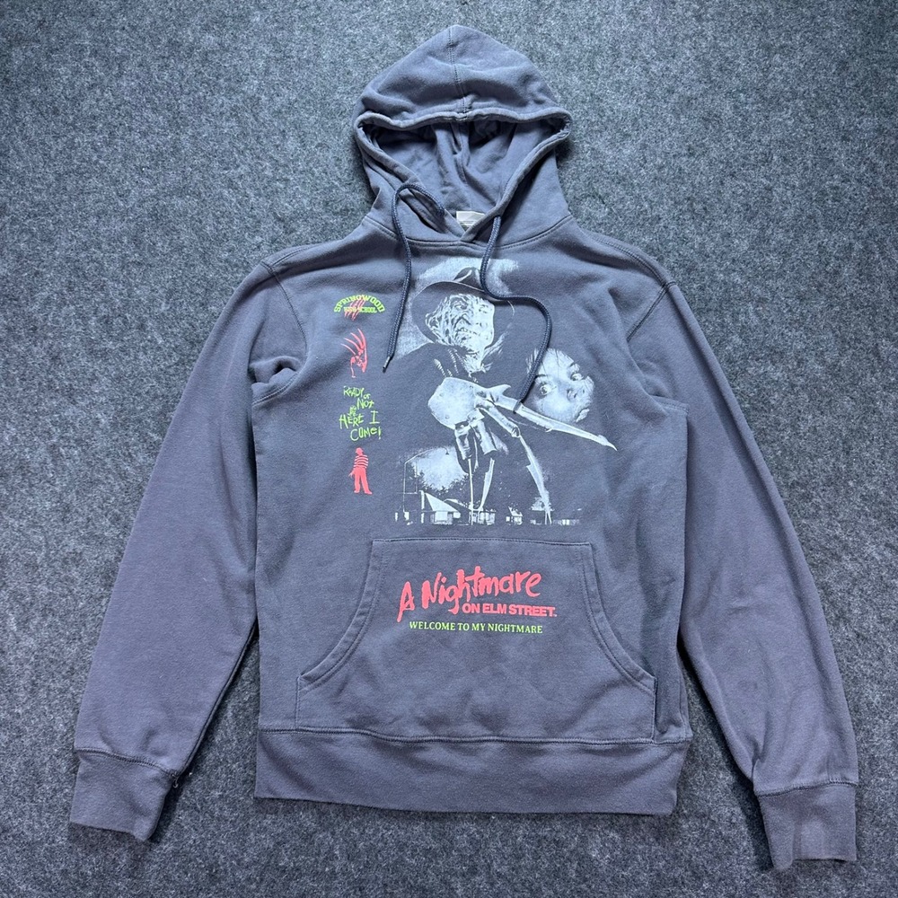 Mad Engine Mens Gray Nightmare on Elm Street Horror Graphic Hoodie Small